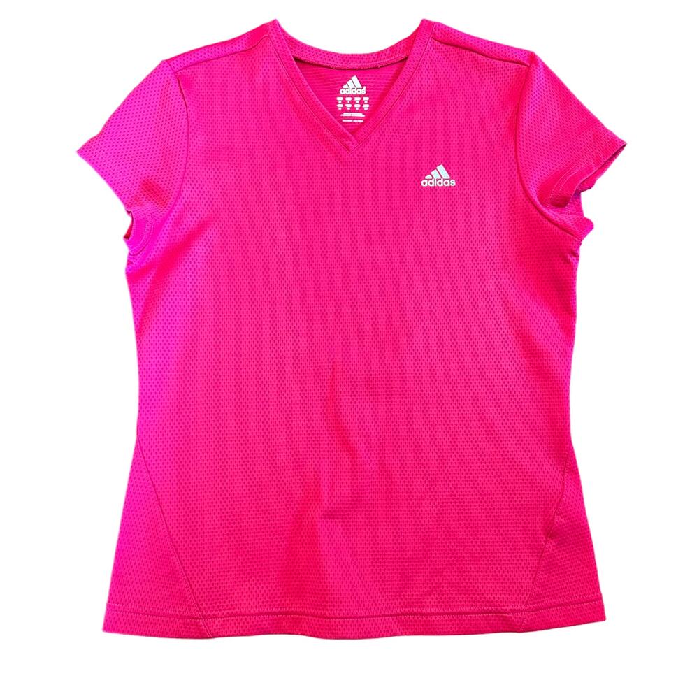 Adidas Womens magenta pink shirt sleeve athletic top v-neck Size s